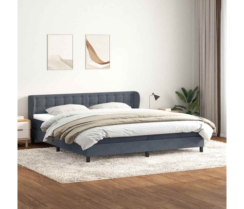 Cama box spring con colchones terciopelo gris oscuro 180x210 cm