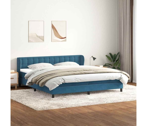 Cama box spring con colchones terciopelo azul oscuro 180x210 cm