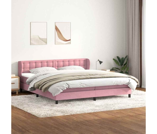 Cama box spring con colchones terciopelo rosa 180x210 cm