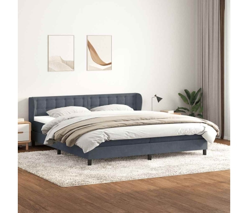 Cama box spring con colchones terciopelo gris oscuro 200x210 cm