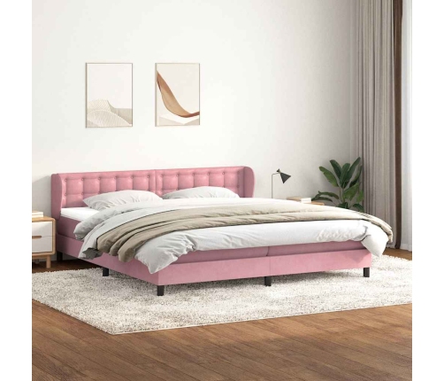 Cama box spring con colchones terciopelo rosa 200x210 cm