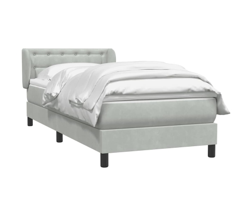 Cama box spring con colchón terciopelo gris claro 80x220 cm