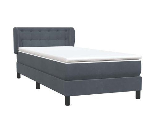 Cama box spring con colchón terciopelo gris oscuro 80x220 cm