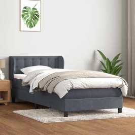 Cama box spring con colchón terciopelo gris oscuro 80x220 cm