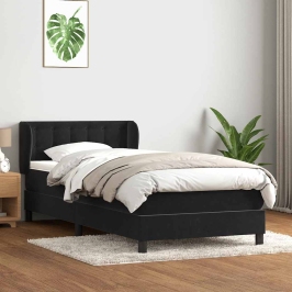 Cama box spring con colchón terciopelo negro 90x220 cm