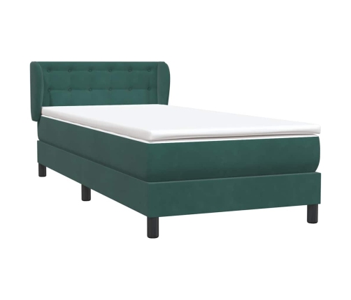 Cama box spring con colchón terciopelo verde oscuro 90x220 cm