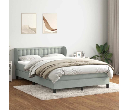 Cama box spring con colchón terciopelo gris claro 140x220 cm