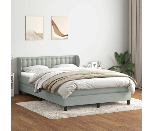 Cama box spring con colchón terciopelo gris claro 160x220 cm