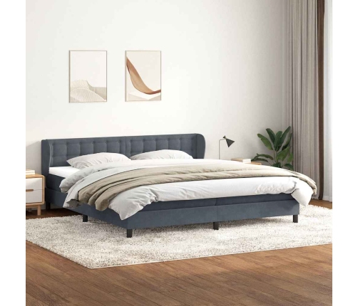 Cama box spring con colchones terciopelo gris oscuro 200x220 cm