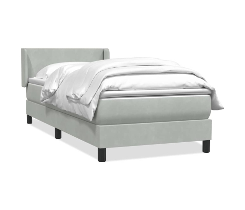 Cama box spring con colchón terciopelo gris claro 80x210 cm