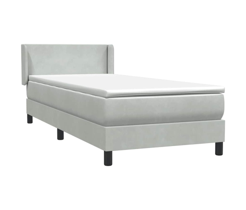 Cama box spring con colchón terciopelo gris claro 80x210 cm