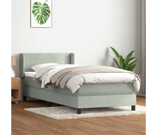 Cama box spring con colchón terciopelo gris claro 80x210 cm