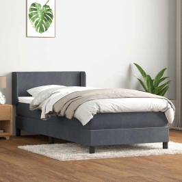 Cama box spring con colchón terciopelo gris oscuro 80x210 cm