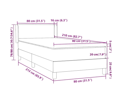 Cama box spring con colchón terciopelo verde oscuro 80x210 cm