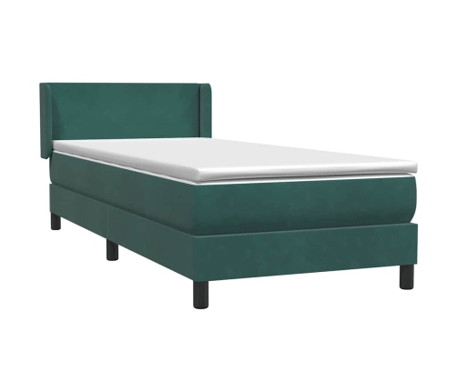 Cama box spring con colchón terciopelo verde oscuro 80x210 cm