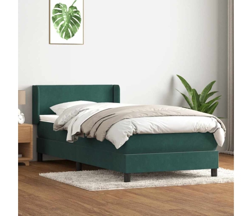 Cama box spring con colchón terciopelo verde oscuro 80x210 cm