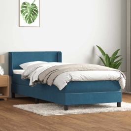 Cama box spring con colchón terciopelo azul oscuro 80x210 cm