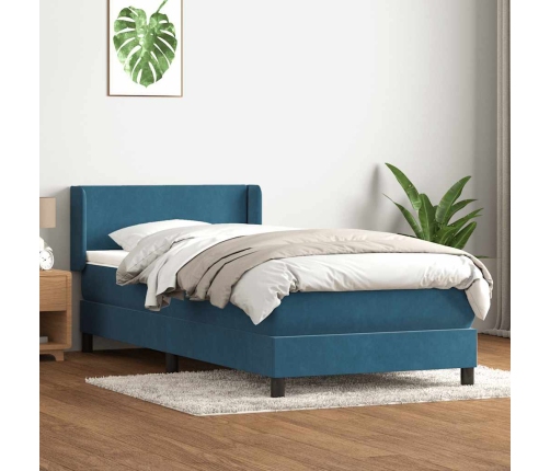 Cama box spring con colchón terciopelo azul oscuro 80x210 cm