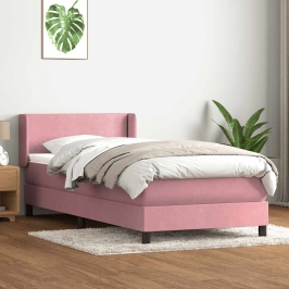 Cama box spring con colchón terciopelo rosa 80x210 cm