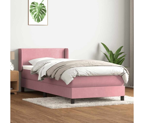 Cama box spring con colchón terciopelo rosa 80x210 cm