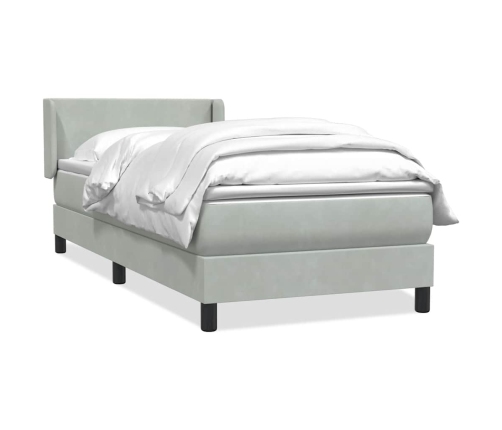 Cama box spring con colchón terciopelo gris claro 90x210 cm