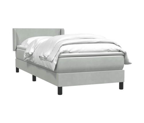 Cama box spring con colchón terciopelo gris claro 90x210 cm