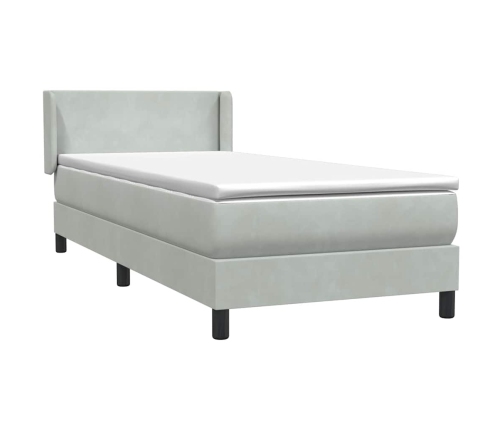 Cama box spring con colchón terciopelo gris claro 90x210 cm