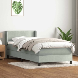 Cama box spring con colchón terciopelo gris claro 90x210 cm