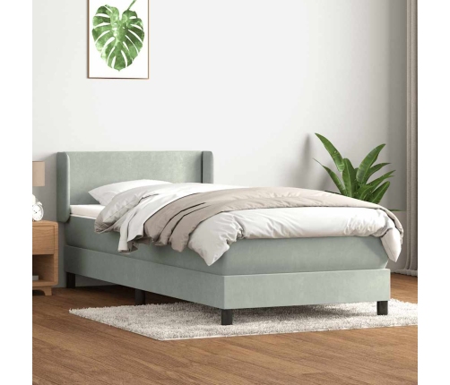 Cama box spring con colchón terciopelo gris claro 90x210 cm