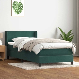 Cama box spring con colchón terciopelo verde oscuro 90x210 cm