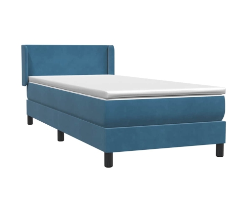 Cama box spring con colchón terciopelo azul oscuro 90x210 cm