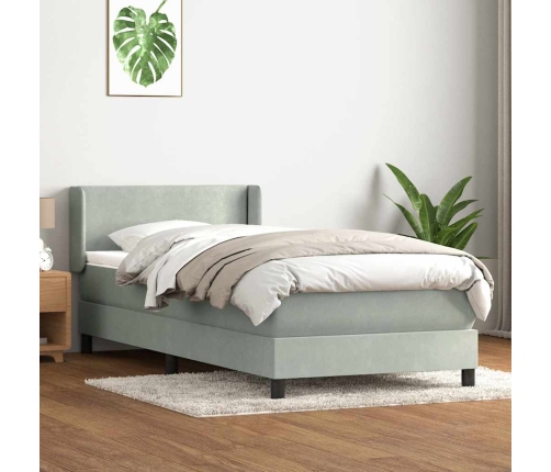 Cama box spring con colchón terciopelo gris claro 100x210 cm