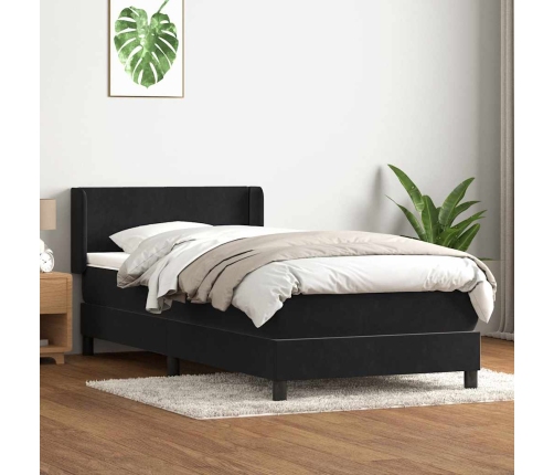 Cama box spring con colchón terciopelo negro 100x210 cm