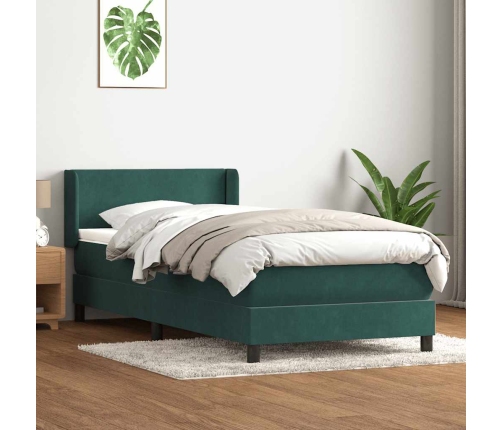 Cama box spring con colchón terciopelo verde oscuro 100x210 cm