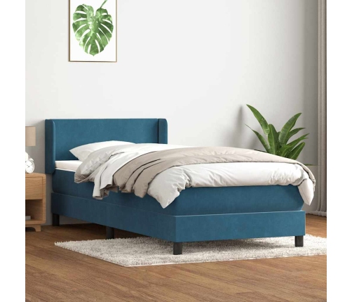 Cama box spring con colchón terciopelo azul oscuro 100x210 cm