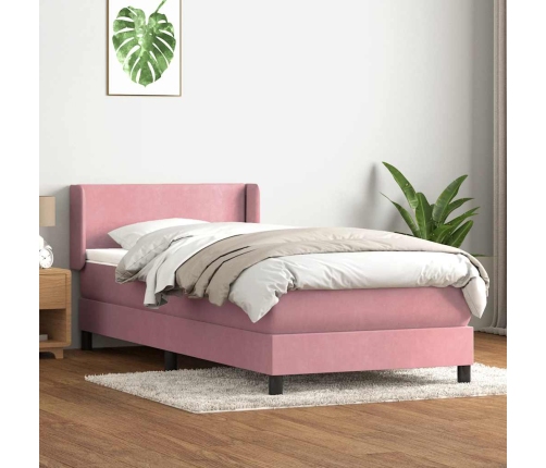 Cama box spring con colchón terciopelo rosa 100x210 cm