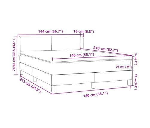 Cama box spring con colchón terciopelo gris oscuro 140x210 cm