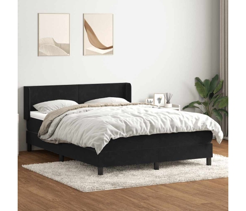 Cama box spring con colchón terciopelo negro 140x210 cm