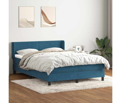 Cama box spring con colchón terciopelo azul oscuro 140x210 cm