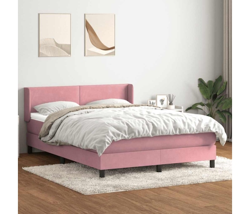 Cama box spring con colchón terciopelo rosa 140x210 cm