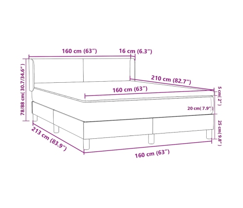 Cama box spring con colchón terciopelo gris oscuro 160x210 cm