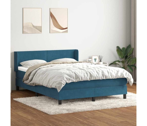 Cama box spring con colchón terciopelo azul oscuro 160x210 cm