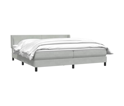 Cama box spring con colchón terciopelo gris claro 180x210 cm