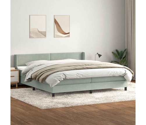 Cama box spring con colchón terciopelo gris claro 180x210 cm