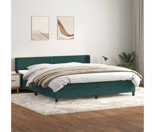 Cama box spring con colchón terciopelo verde oscuro 180x210 cm