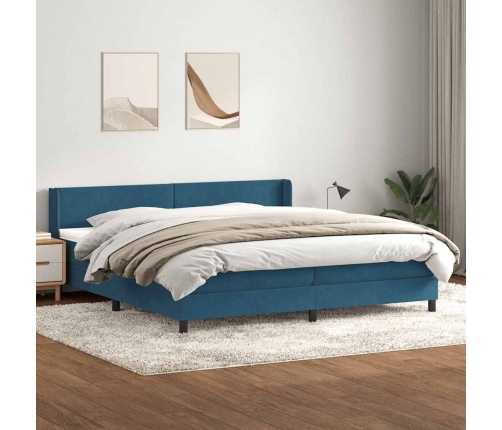 Cama box spring con colchón terciopelo azul oscuro 180x210 cm