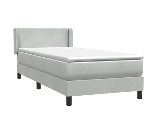 Cama box spring con colchón terciopelo gris claro 80x220 cm