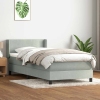 Cama box spring con colchón terciopelo gris claro 80x220 cm