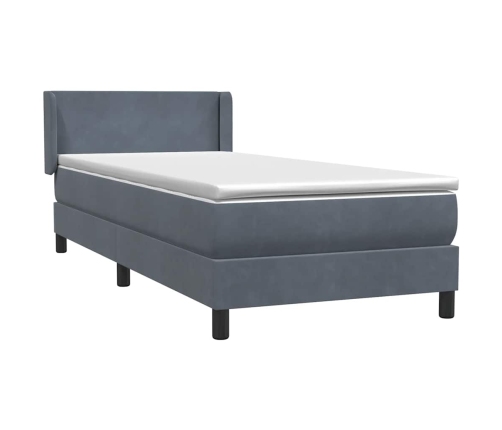 Cama box spring con colchón terciopelo gris oscuro 80x220 cm