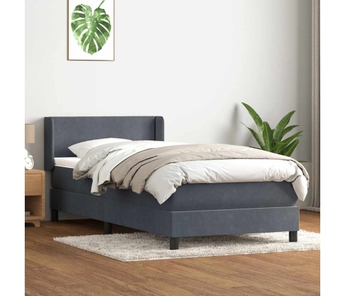 Cama box spring con colchón terciopelo gris oscuro 80x220 cm